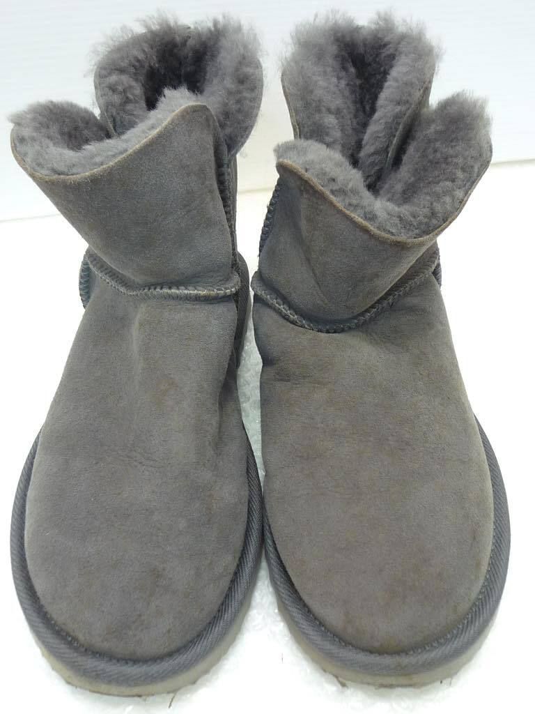 UGG australia アグ オーストラリア w mini bailey button ミニベイリーボタン ムートンブーツ シューズ グレー 約24.5-25 cm お買得 必見