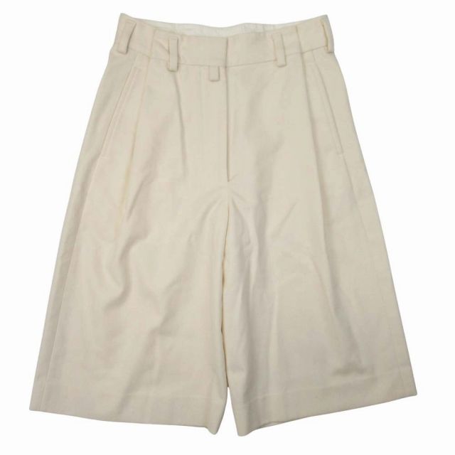 ドリスヴァンノッテン DRIES VAN NOTEN ウールフランネル タック ハーフパンツ ワイド クロップドパンツ 34 オフホワイト|レディース