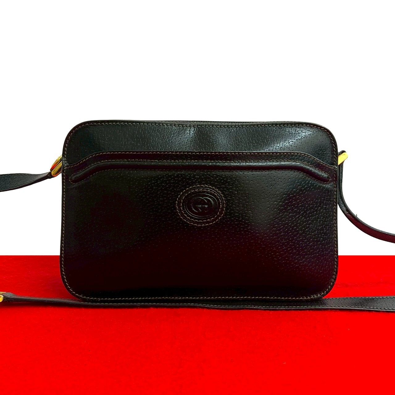 極 美品 GUCCI グッチ オールドグッチ ヴィンテージ GG ロゴ レザー 本