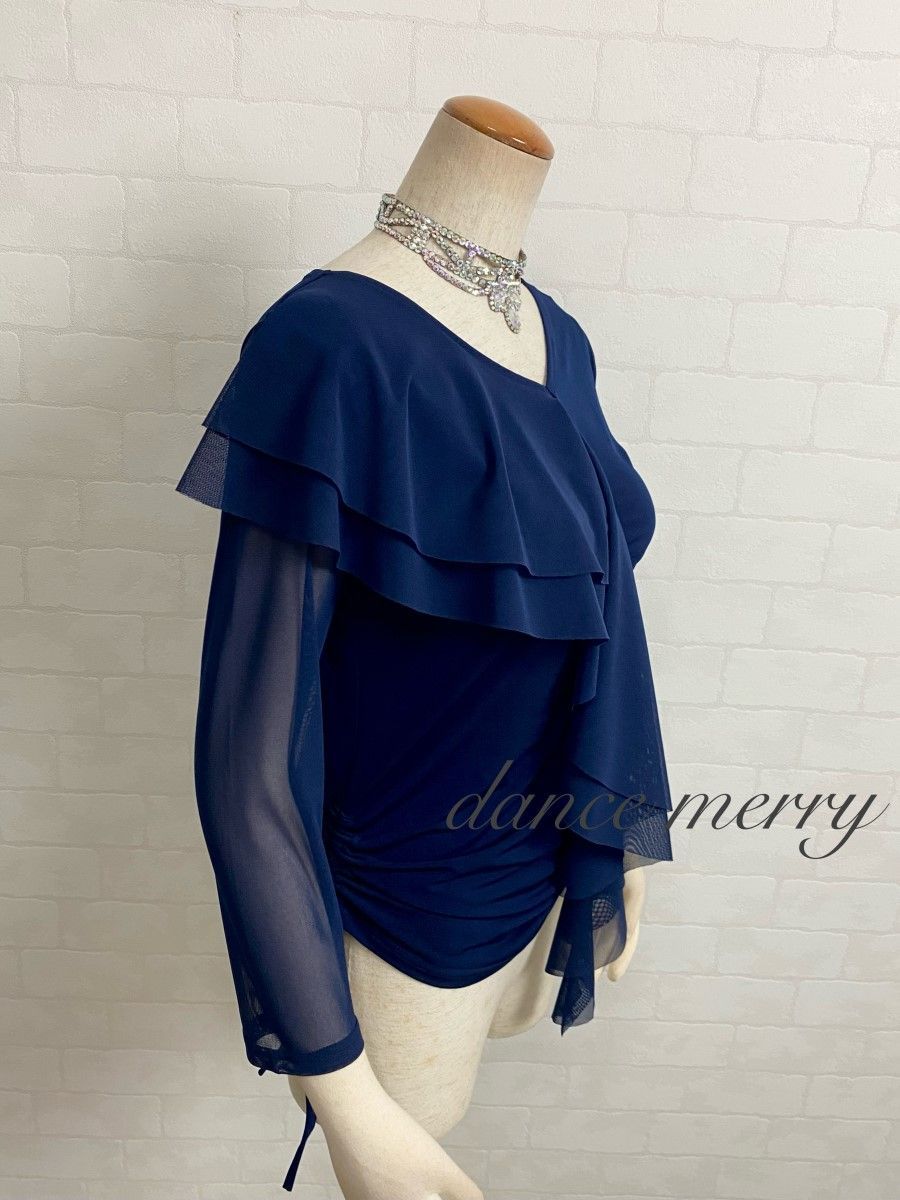 新品 社交ダンス ツーピース 紺 ネイビー フリル マーメイド