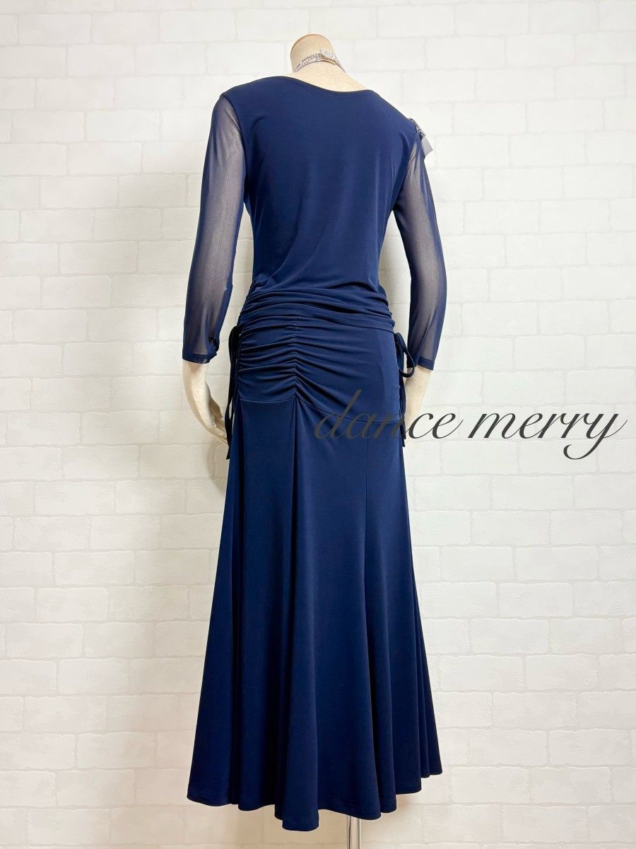 新品 社交ダンス ツーピース 紺 ネイビー フリル マーメイド