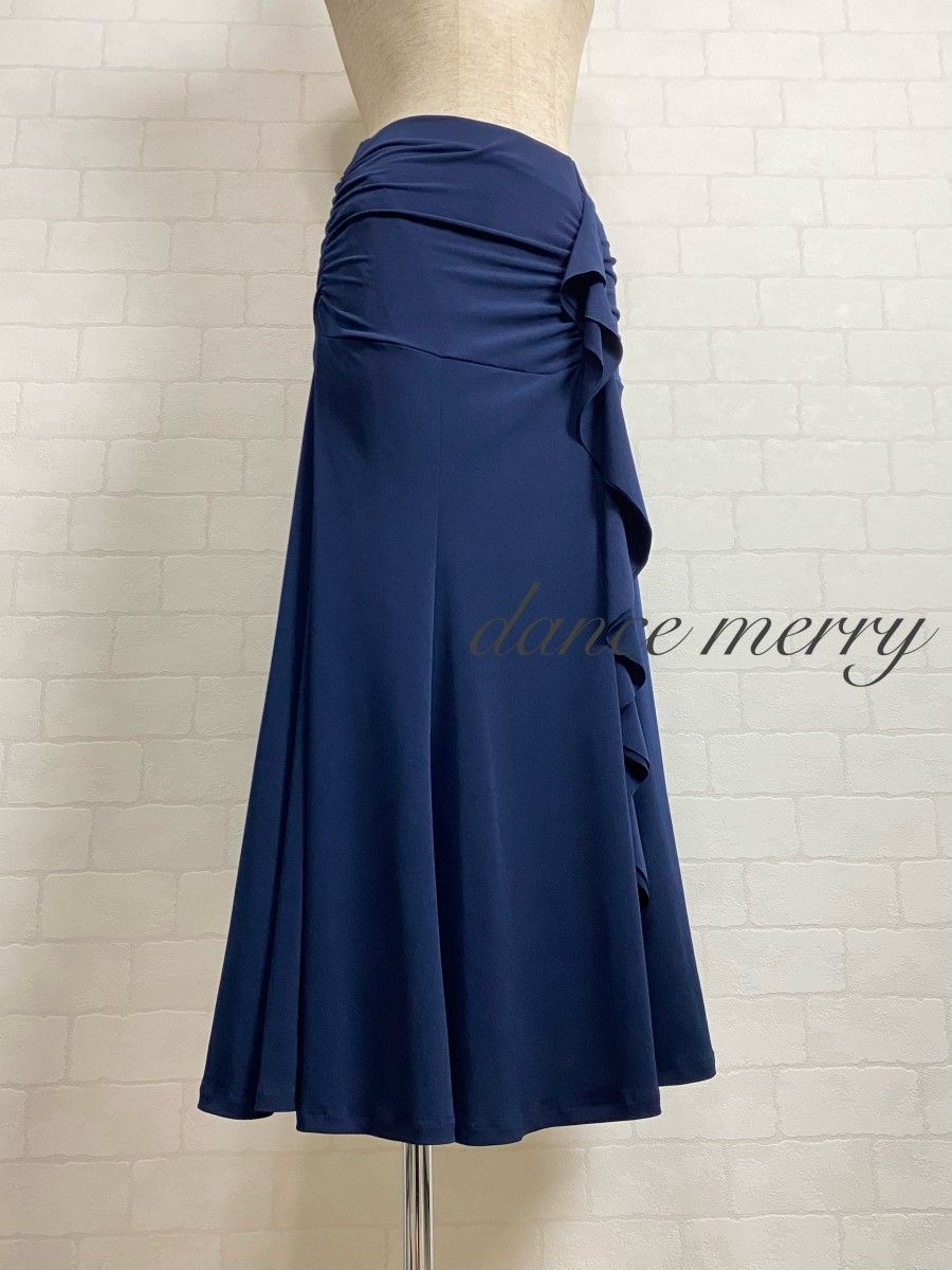 新品　社交ダンス　ツーピース　紺　フリル　マーメイド　セットアップ　1217 新品 社交ダンス ツーピース 紺 ネイビー フリル マーメイド