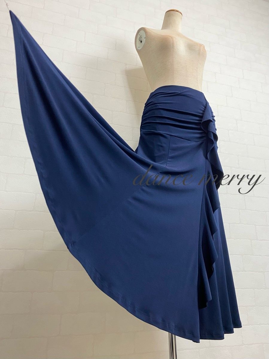 新品 社交ダンス ツーピース 紺 ネイビー フリル マーメイド