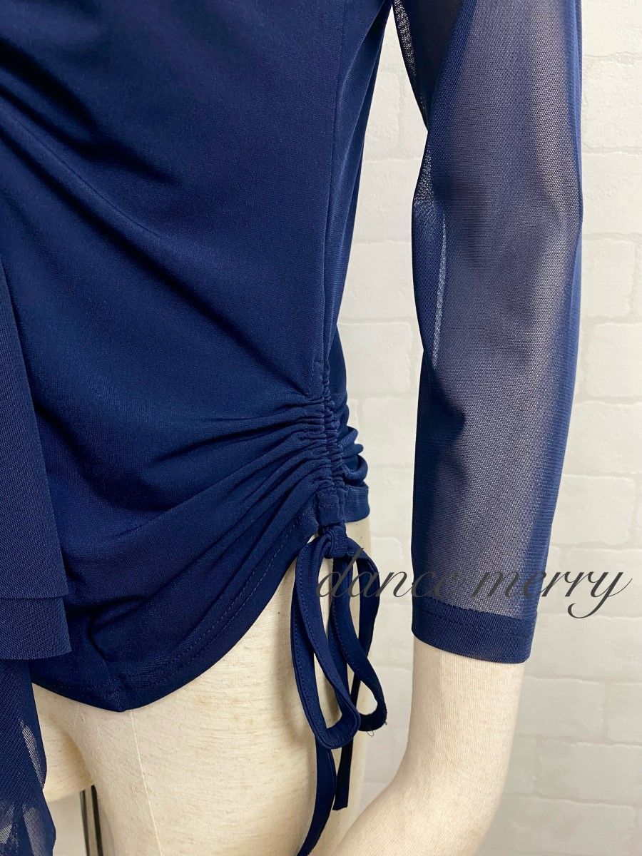 新品 社交ダンス ツーピース 紺 ネイビー フリル マーメイド