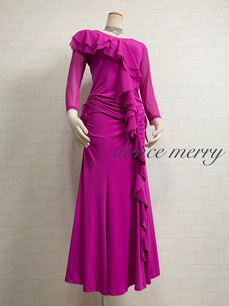 新品 社交ダンス ツーピース ピンク フリル マーメイド セットアップ