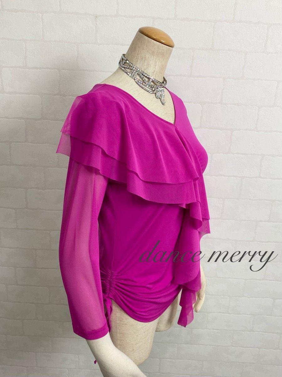 新品　社交ダンス　ツーピース　ピンク　フリル　マーメイド　セットアップ　1217 新品 社交ダンス ツーピース ピンク フリル マーメイド セットアップ