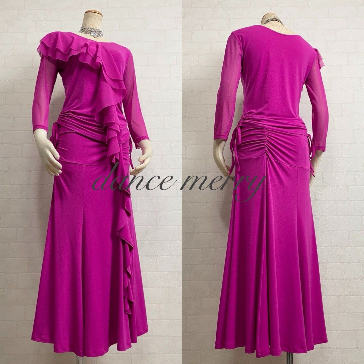 新品　社交ダンス　ツーピース　ピンク　フリル　マーメイド　セットアップ　1217 新品 社交ダンス ツーピース ピンク フリル マーメイド セットアップ