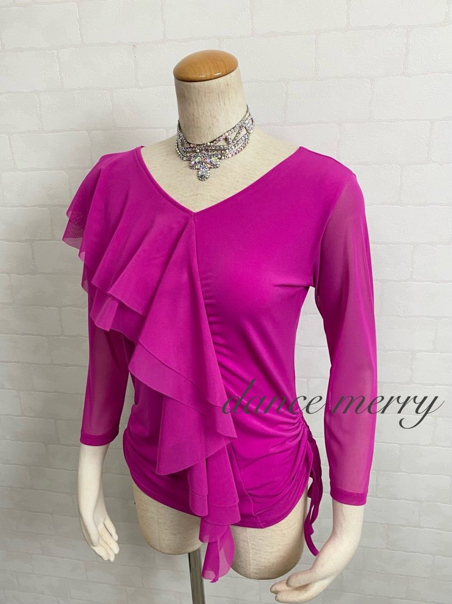 新品　社交ダンス　ツーピース　ピンク　フリル　マーメイド　セットアップ　1217 新品 社交ダンス ツーピース ピンク フリル マーメイド セットアップ