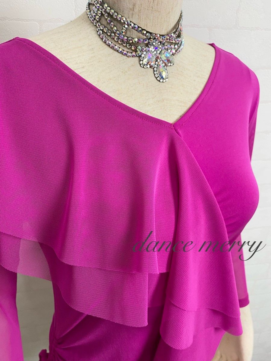 新品 社交ダンス ツーピース ピンク フリル マーメイド セットアップ