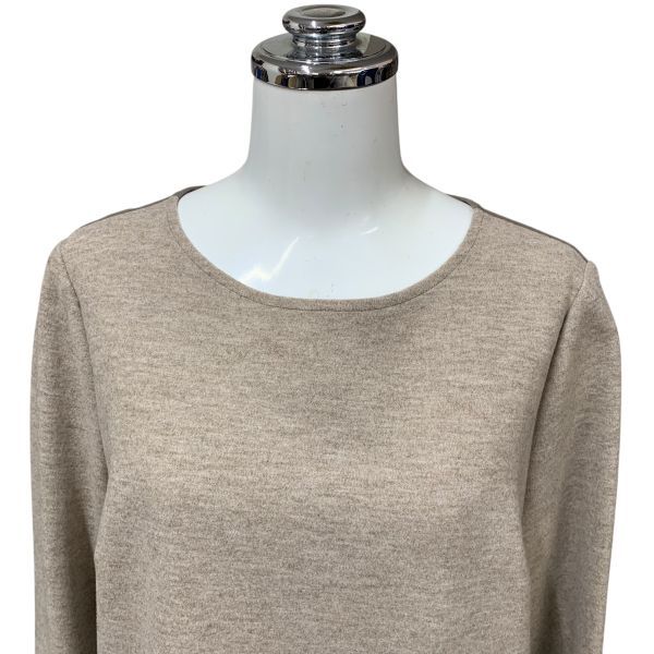 レリアン leilian チュニック 七分袖 ボートネック トップス バイ 裾レース ベージュブラウン 毛 コットン 9 M レディース H 5 Z 021