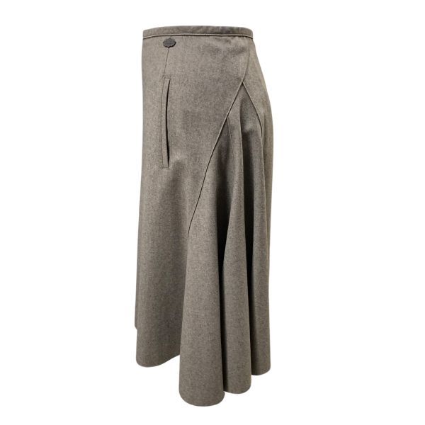 フォクシー Foxey スカート 膝丈 変形フ 裏地裾レース グレージュ系 毛 40 M～L 11号 レディース H 5 Z 017