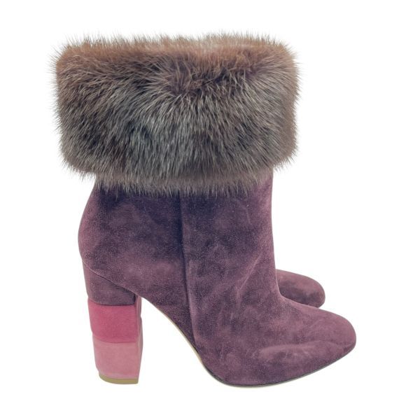 サルヴァトーレフェラガモ Ferragamo ブーツ ロリス ファー ショートブーツ ワインレッド スウェード 51 2 23 cm レディース S 5 Y 276