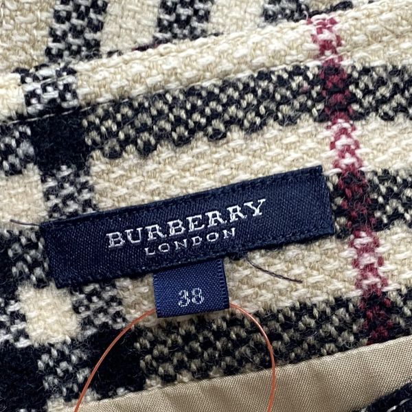  バーバリーロンドン 膝丈スカート ラップ風デザイン ノヴァチェック柄 フリンジ ベージュ 毛100％ 38 M 9号 レディース S 5 Y 300 その他 ひざ丈スカート