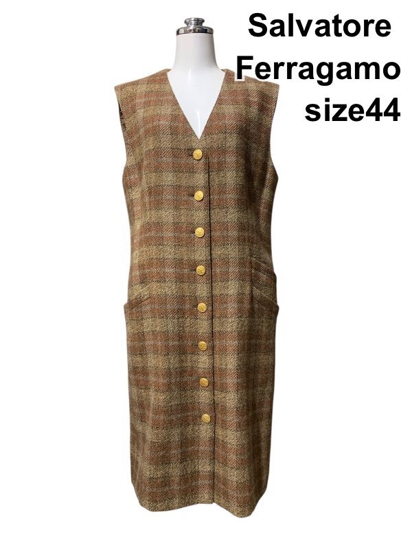 ○□ サルヴァトーレフェラガモ Ferragamo ワンピース ノースリーブ V