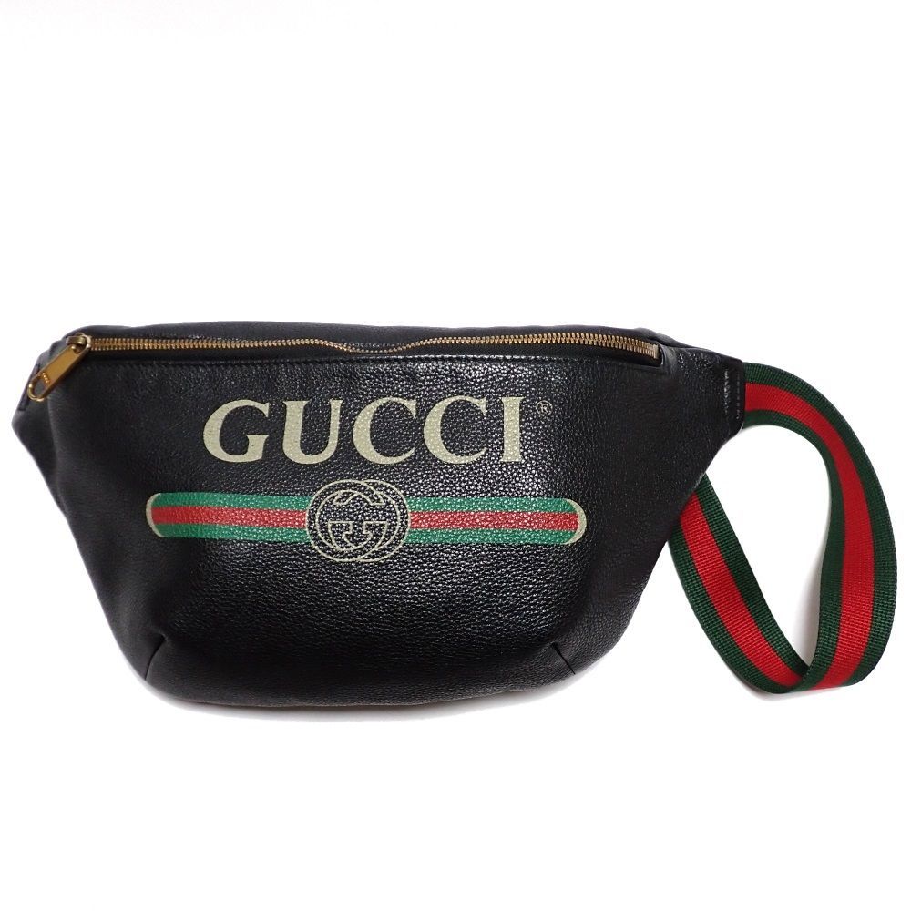 GUCCI】 グッチ ウエストバッグ ウエストポーチ レザー ブラック ロゴ