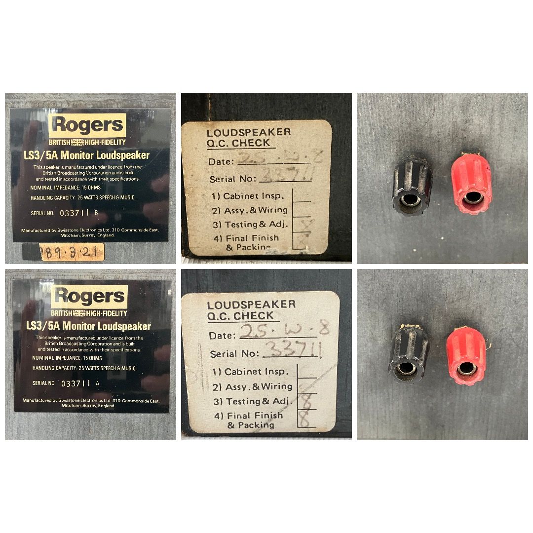 Rogers LS 3|5 A 15Ω スピーカー ペア ロジャース 黒ラベル シリアル同番 音響 オーディオ ギターアンプ スピーカー 