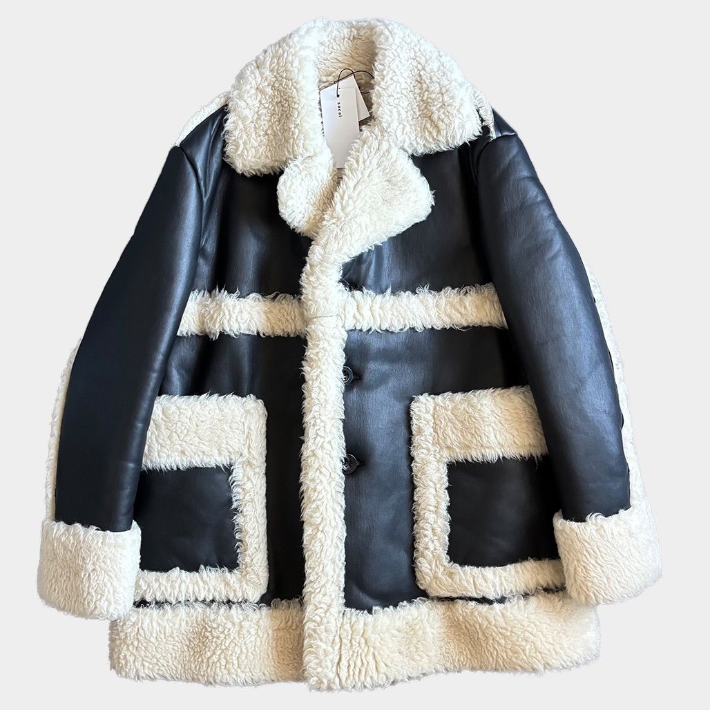 sacai 22-23AW ファーコート　サカイ　レザー sacai（サカイ） 23AW Faux Fur & Leather Belted Coat リブ切替