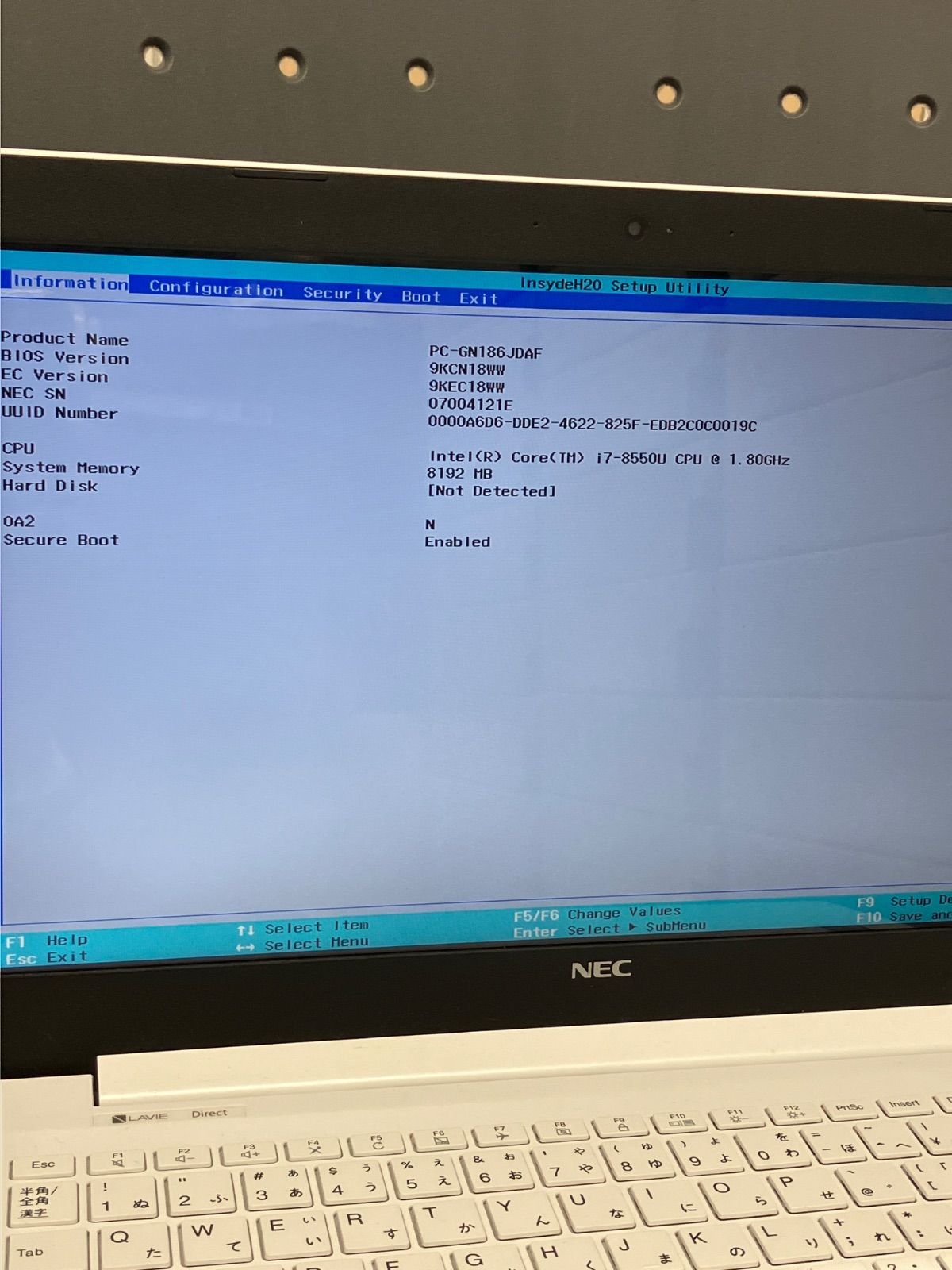 ジャンク NEC LAVIE PC-GN186JDAF 第8世代 Core i7-8550U CPU @ 1.80