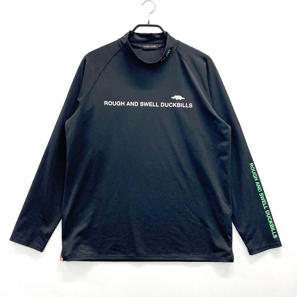 サイズ L ROUGH SWELL ラフアンドスウェル 長袖モックネックTシャツ ブラック系 ゴルフウェア メンズ ストスト