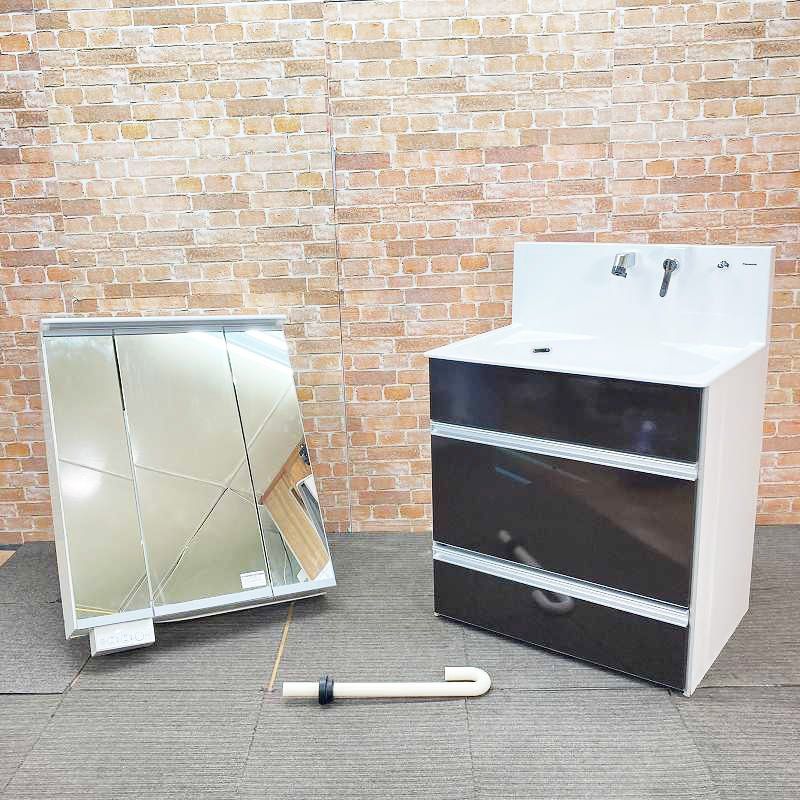 品 Panasonic パナソニック FRP製 ソフトクローズ式 水栓シャワー蛇口付き 洗面化粧台 幅75 cm 750 mm 手洗台 3面鏡 ミラーのセット 60 L