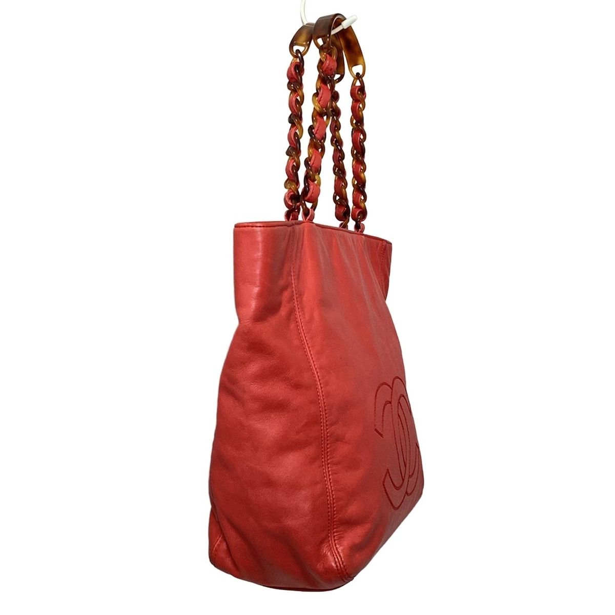 CHANEL(シャネル) トートバッグ - レッド×ブラウン プラスチック