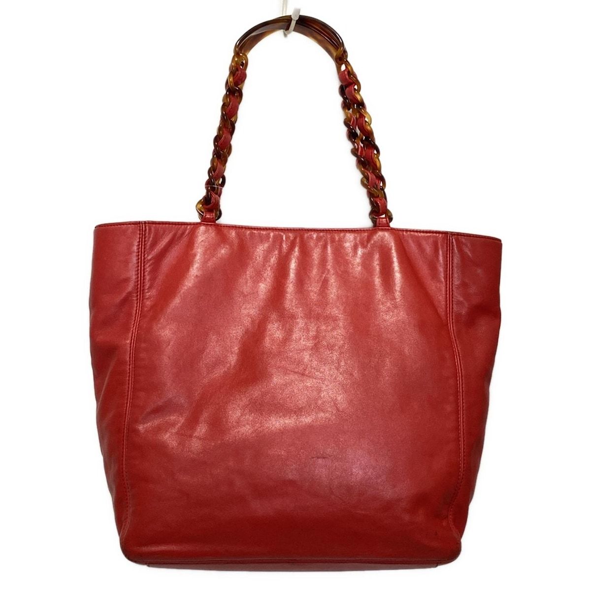 CHANEL(シャネル) トートバッグ - レッド×ブラウン プラスチック