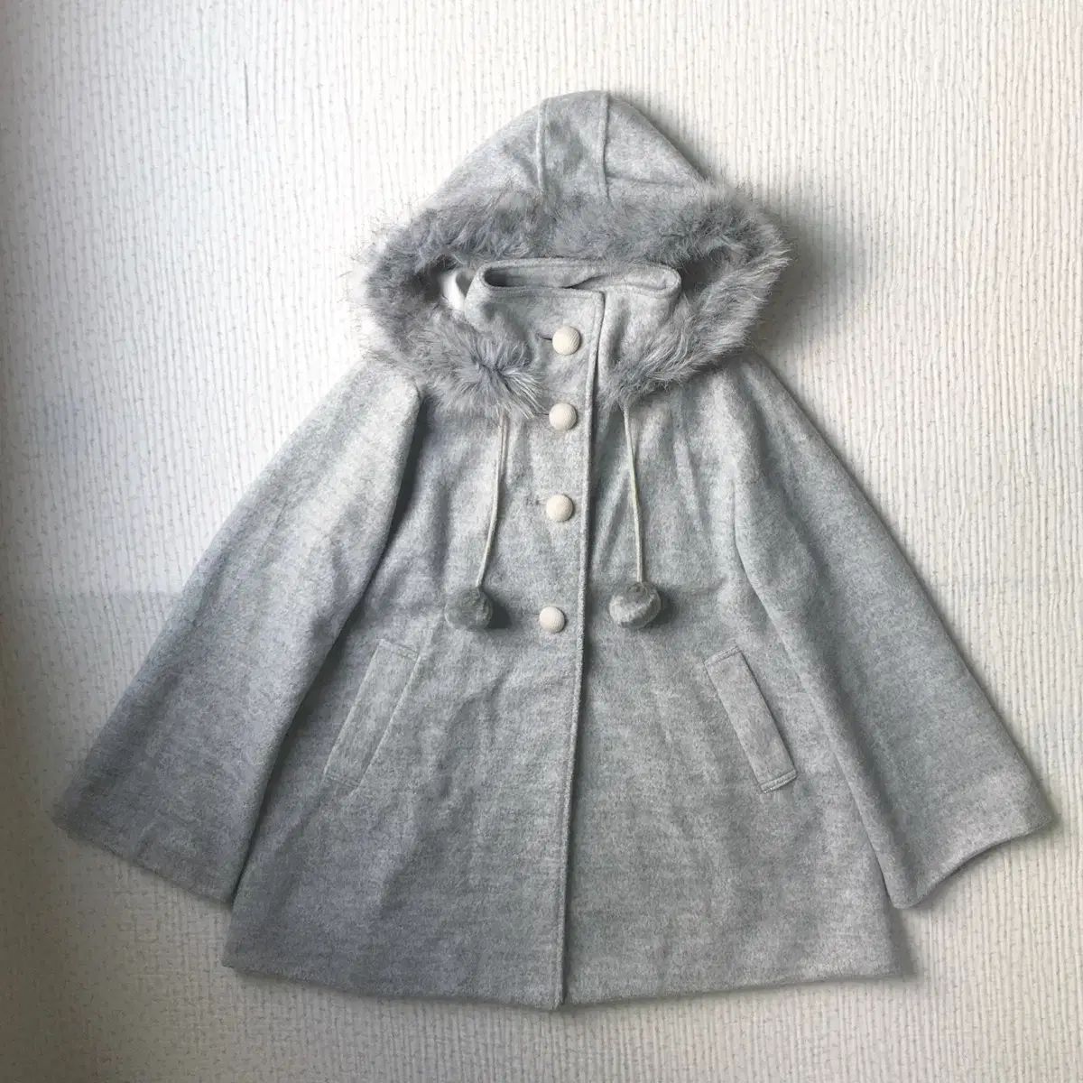 JPN フードコート 森ガール ポンポンコート 森女系 フードファーコート ケープコート ロングコート ジャケット アウター レディース