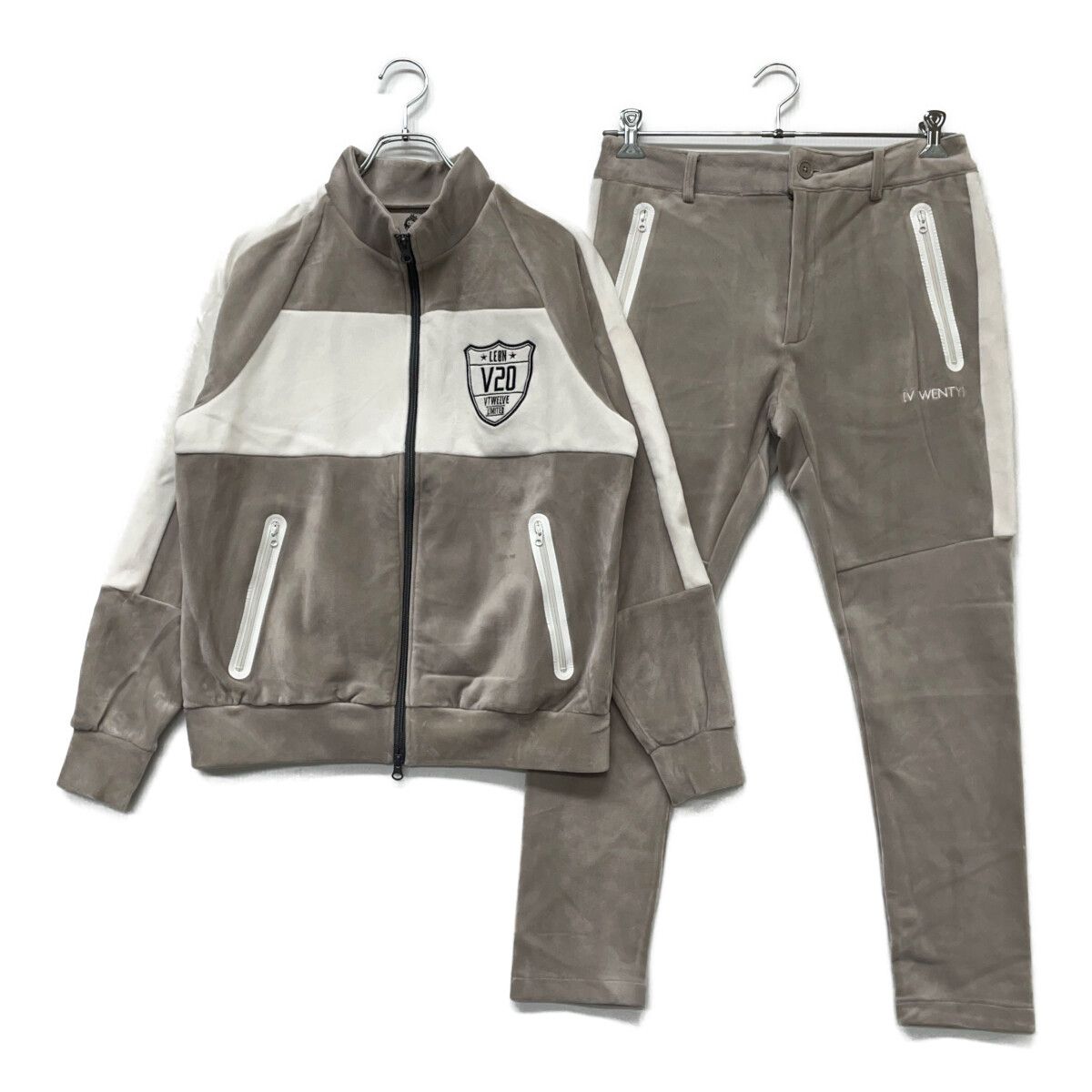メンズ ヴィ トゥエルヴ V 12 セットアップ M グレー系 ホワイト ダブルジップブルゾン ロングパンツ ストレッチ