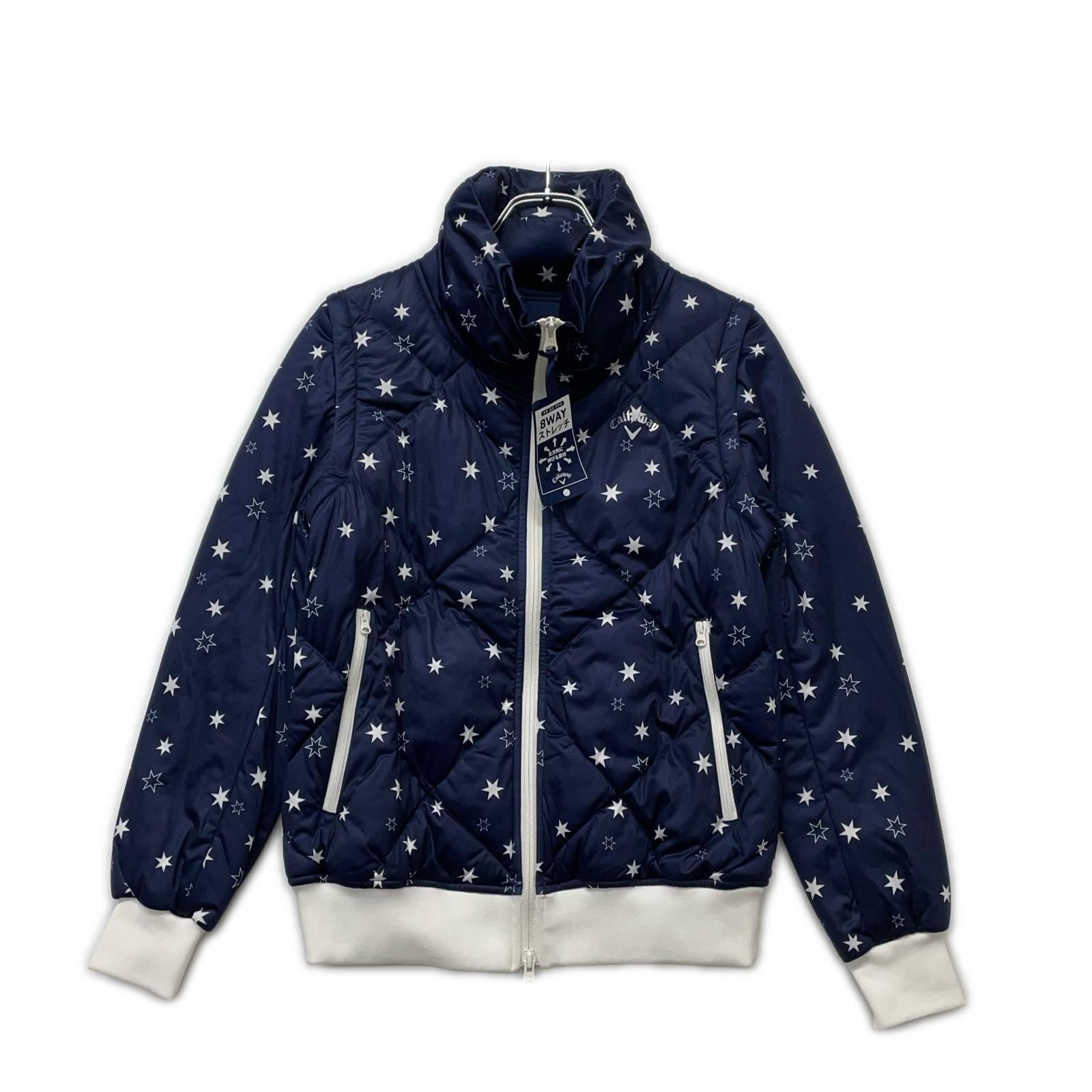 ♥品 レディース キャロウェイ Callaway ブルゾン S 紺系 ネイビー 星柄 フルジップ 中わた 2 WAY 防寒 撥水 ストレッチ