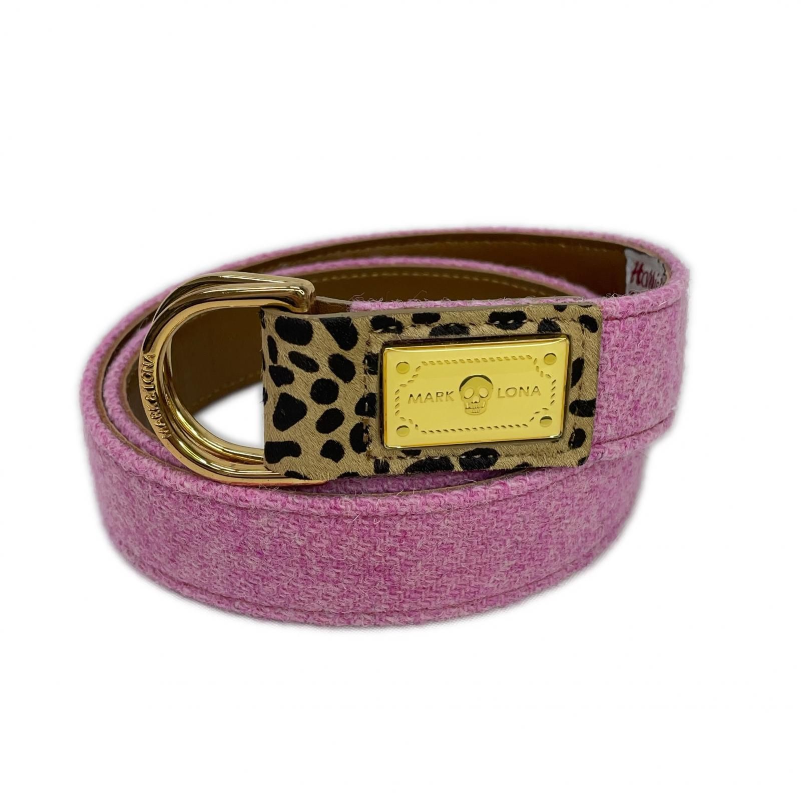 マークアンドロナ MARK-LONA ベルト ピンク×レオパード柄 ハリスツイード＆ハラコ Dリングベルト