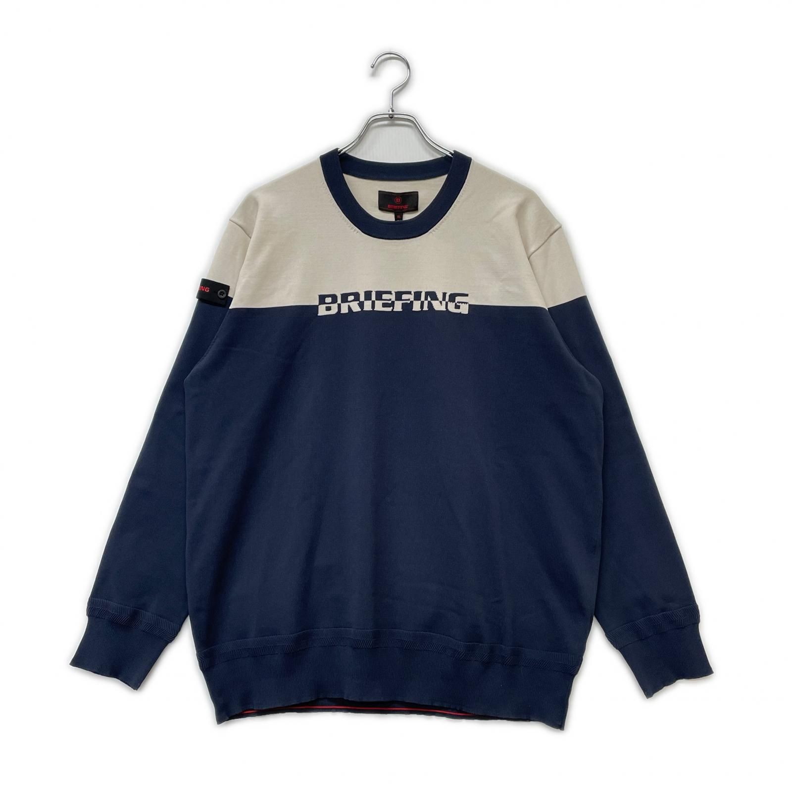 メンズ ブリーフィング BRIEFING セーター XL 紺×白 クルーネック バイ ニット