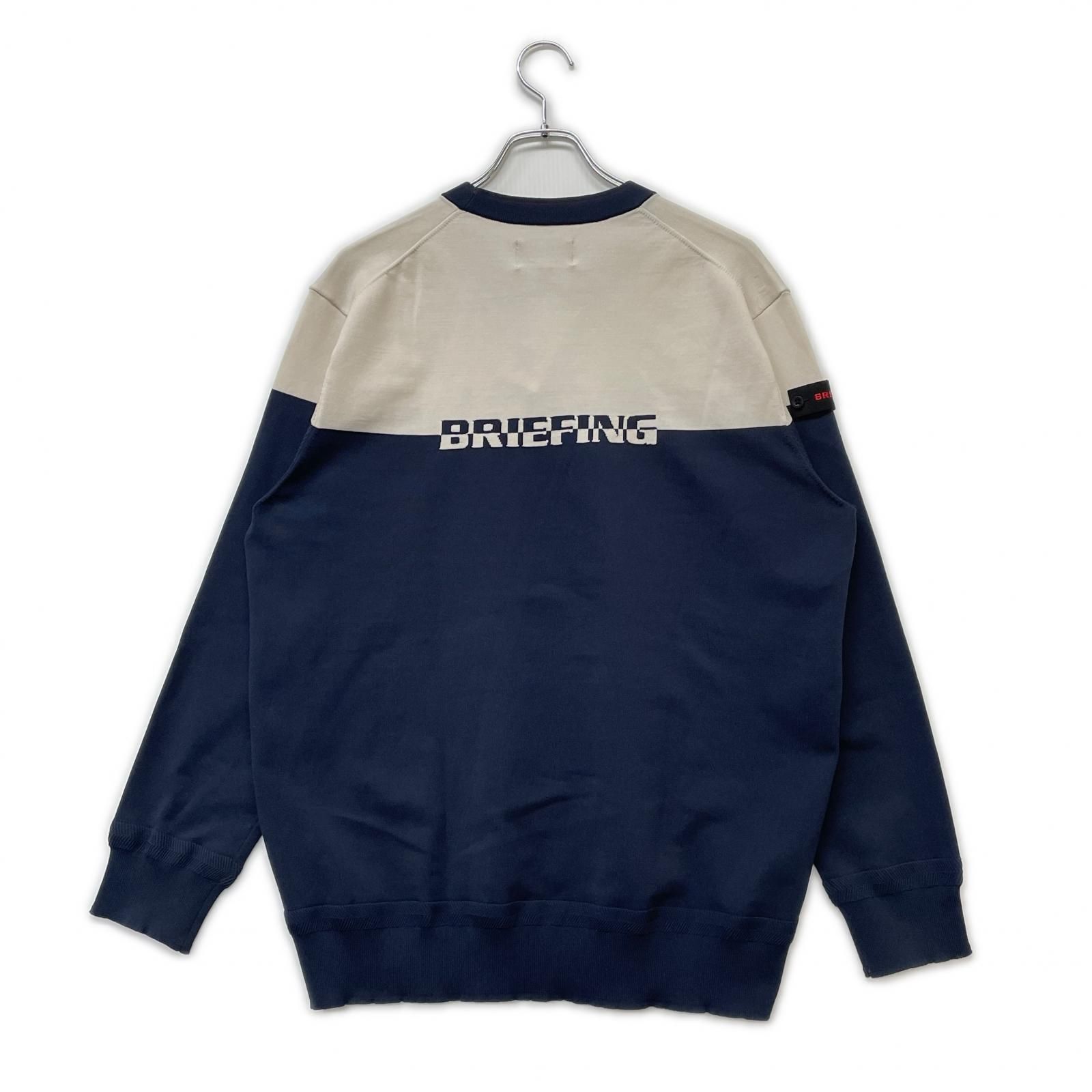 メンズ ブリーフィング BRIEFING セーター XL 紺×白 クルーネック バイカラー ニット