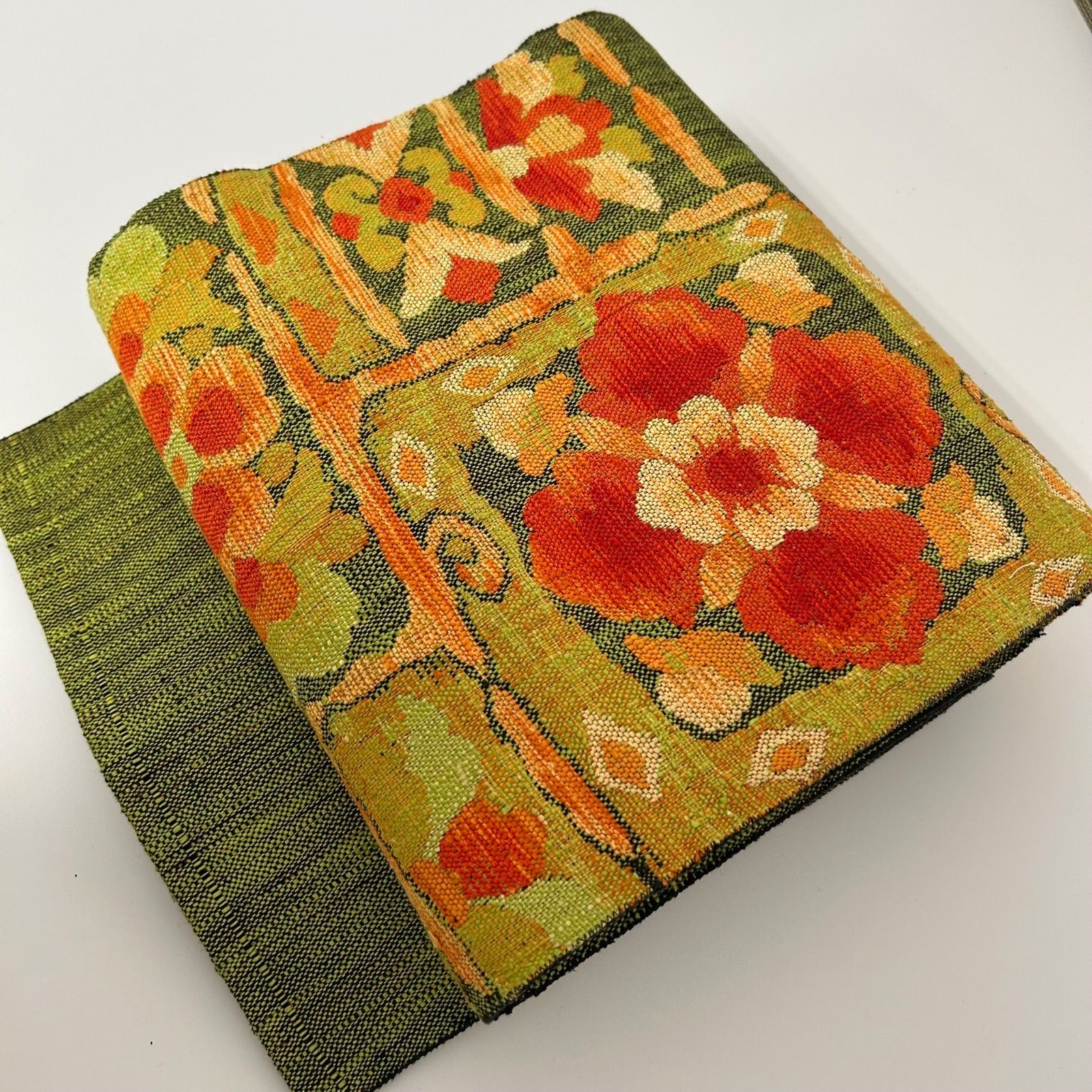 名古屋帯 真綿紬 花柄の可愛い織り出し 八寸 正絹 着物 MA-2391 - メルカリ