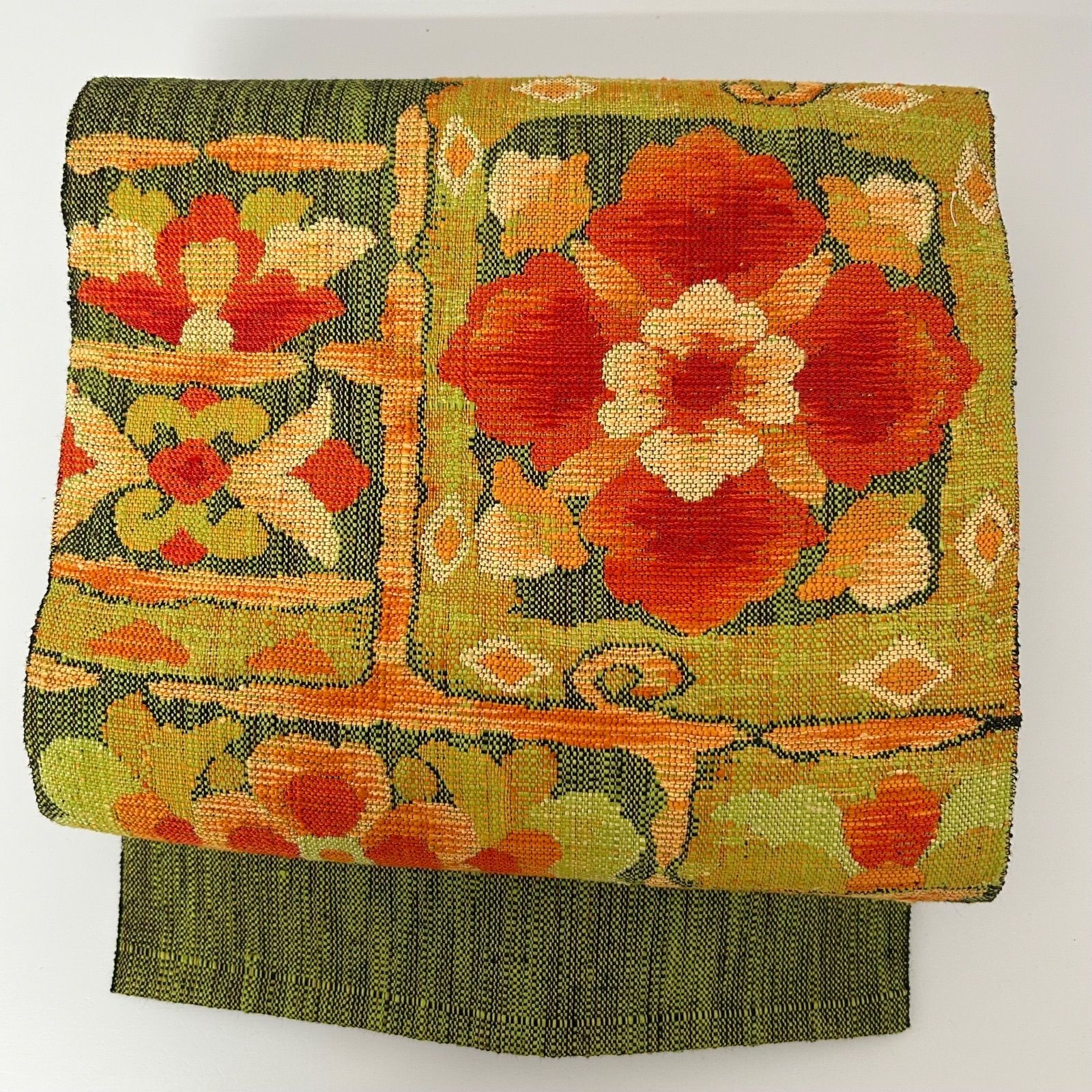 名古屋帯 真綿紬 花柄の可愛い織り出し 八寸 正絹 着物 MA-2391 - メルカリ