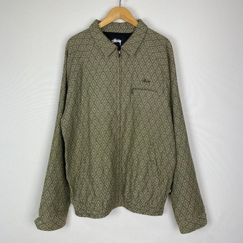 STUSSY 総柄　ブルゾン　BRYAN DIAMOND JACKET Stussy Bryan Diamond Rhombus Full Print Pattern Unisex Khaki
