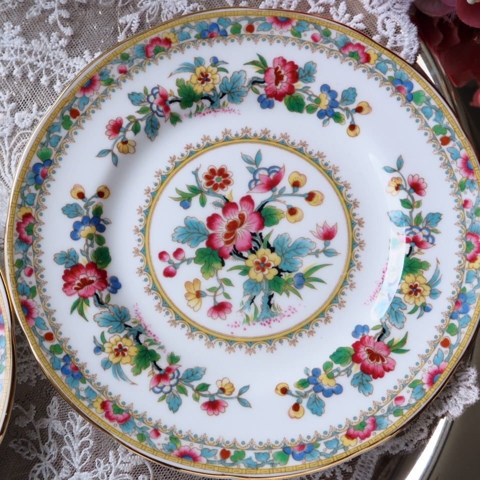  美ヴィンテージ 英国コールポート製ミングローズ トリオ2客 な深皿プレート F 2 カップ ソーサー コーヒー ティーカップ