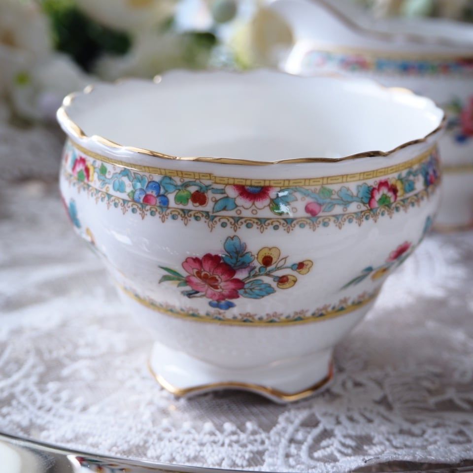 美ヴィンテージ 英国コールポート製ミングローズ クリーマー&シュガーボウル F 2