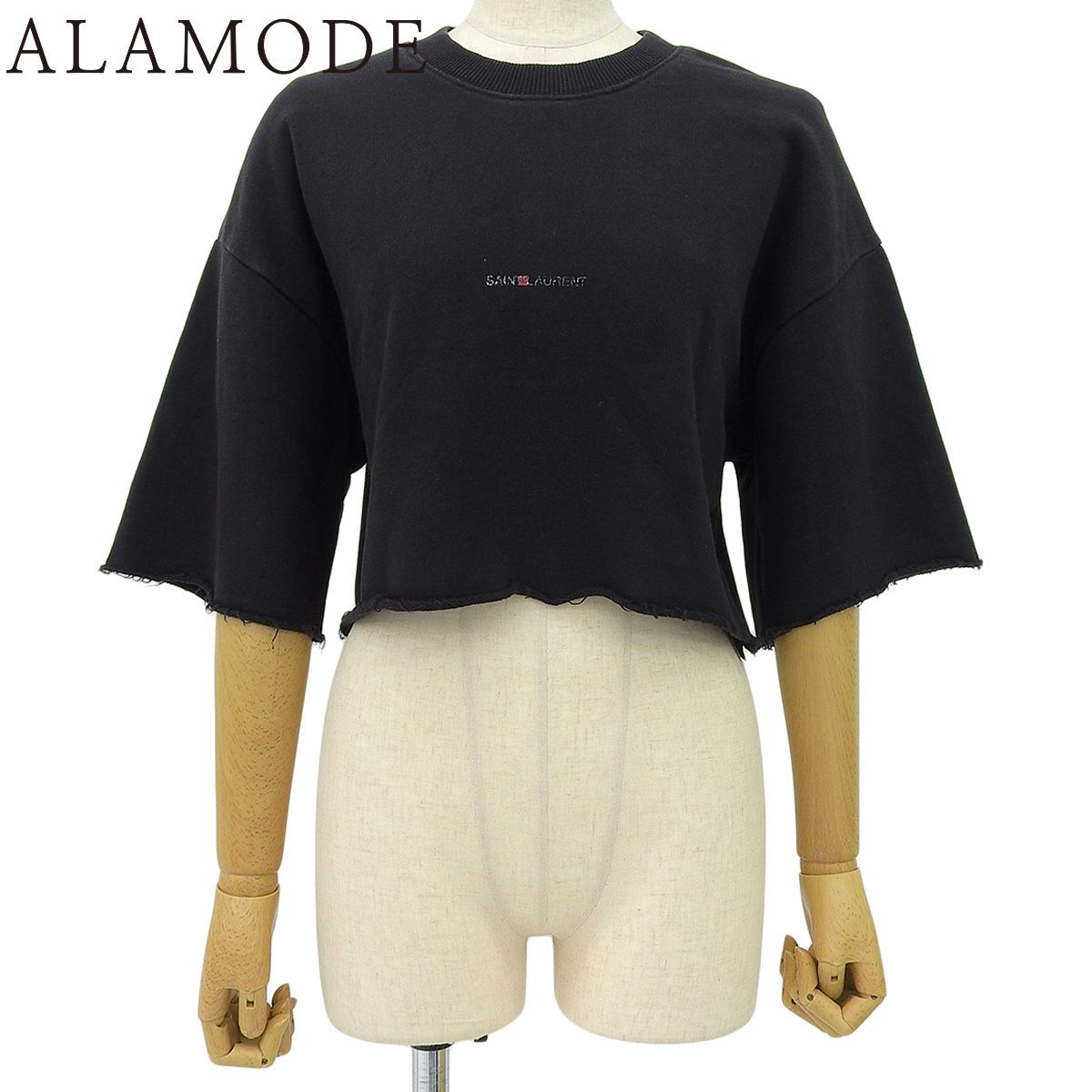 SAINT LAURENT PARIS(サンローランパリ) クロップド丈 ロゴ スウェット スウェット/パーカー 2016年 七分袖 短丈 ショート丈 ダメージ加工 トップス アパレル S コットン ブラック黒 464919 レディース 40802156584【中古】【アラモード】 SAINT LAURENT PARIS(サンローランパリ) クロップド丈 ロゴ スウェット