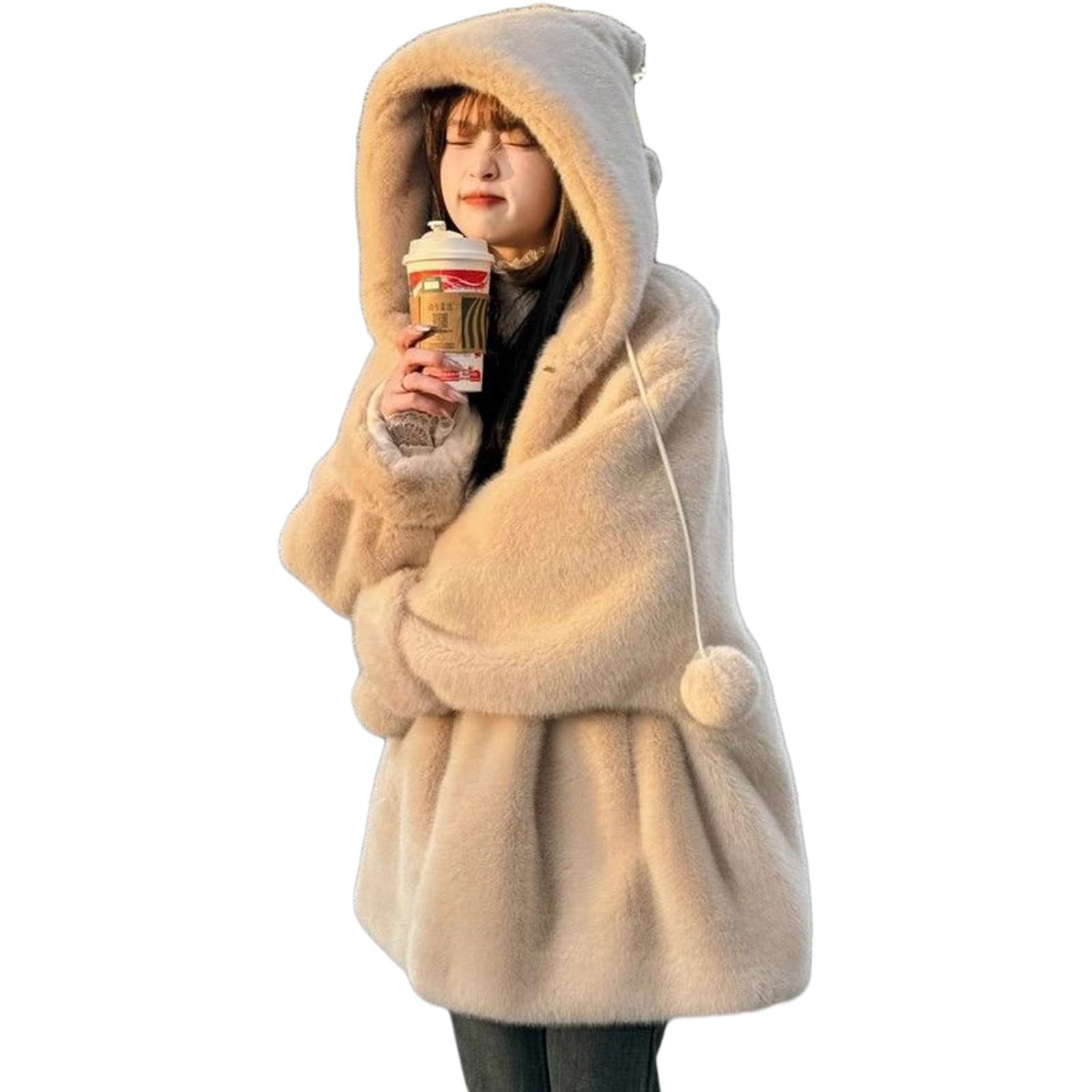 ボアジャケット レディース ファーコート ロング丈 フード付き 厚手 保温 フェイクファー アウター 秋冬 毛皮一体 ふわふわ ア