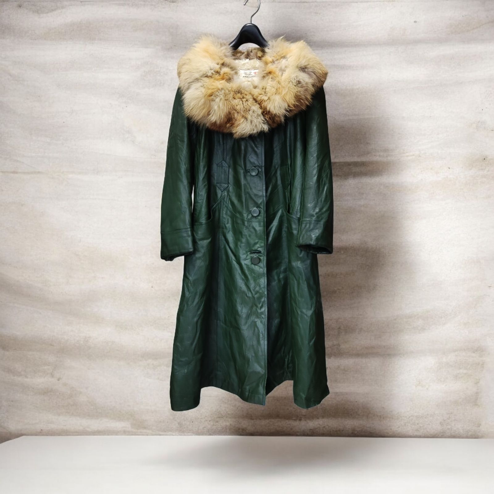 ムートンレザーコート スーパーロングコート　緑色 ユニセックス ムートンレザーコート スーパーロングコート 緑色 ユニセックス