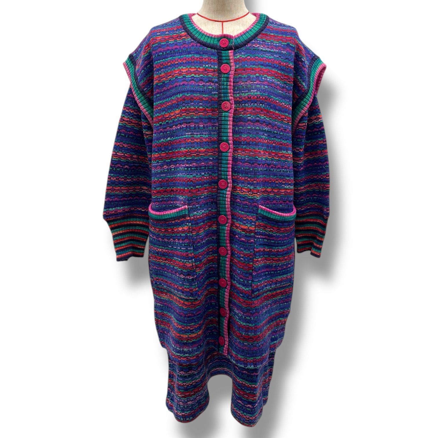 MORIOKA SACHIKO モリオカサチコ ニットアンサンブル ひざ丈ワンピース ベスト ウール トップス マルチ カラフル レディース 冬 ゴーゴー古着マルイファミリー 5 No 319