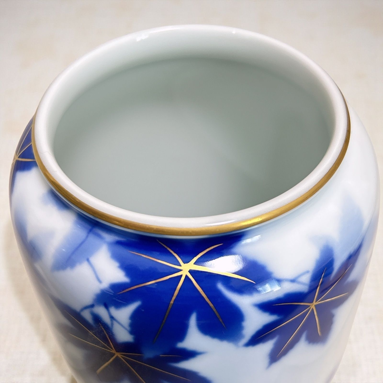 深川製磁 花瓶 鯉図 紅葉図 高さ28cm 深川芳房銘 有田焼 花器 青藍