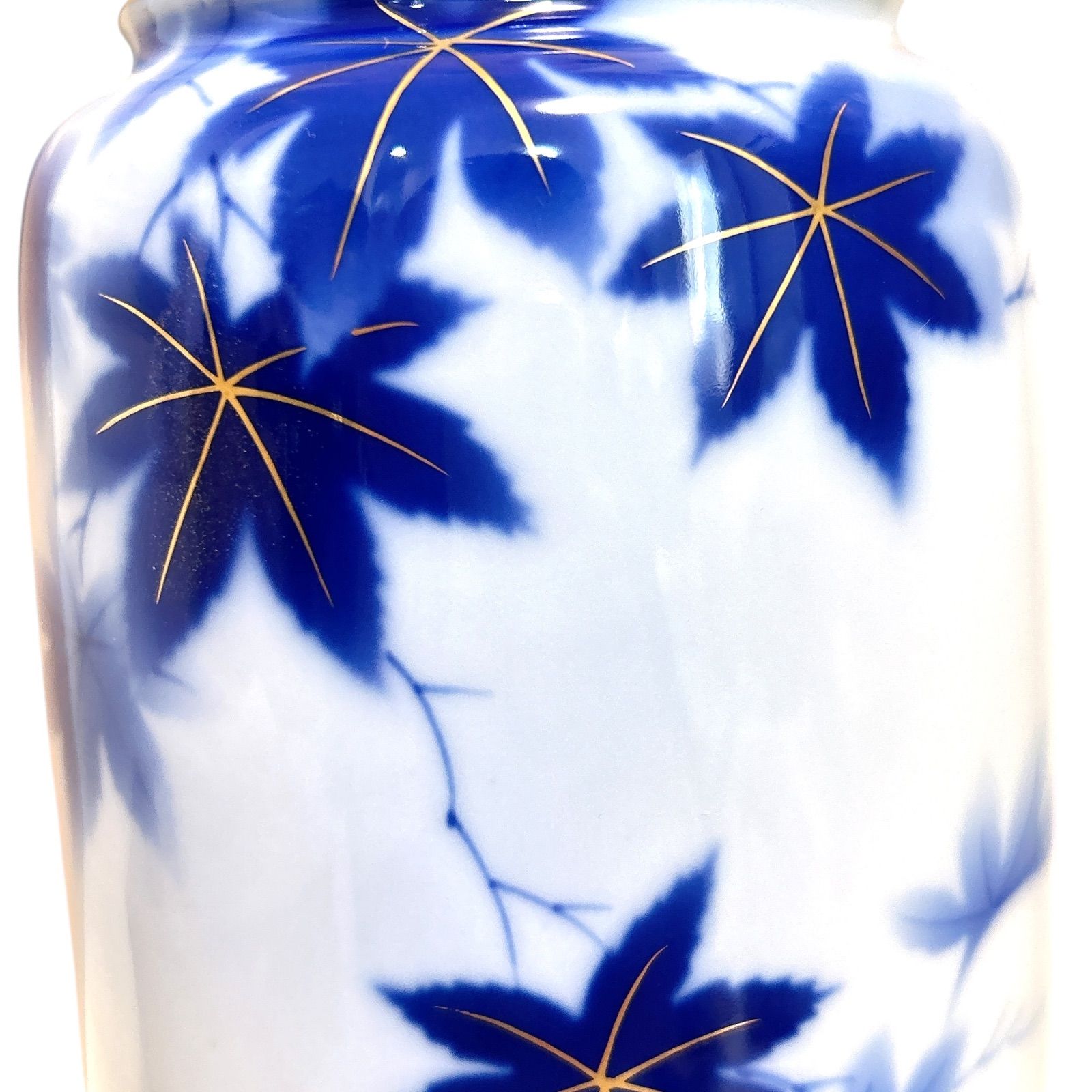 深川製磁 花瓶 鯉図 紅葉図 高さ28cm 深川芳房銘 有田焼 花器 青藍