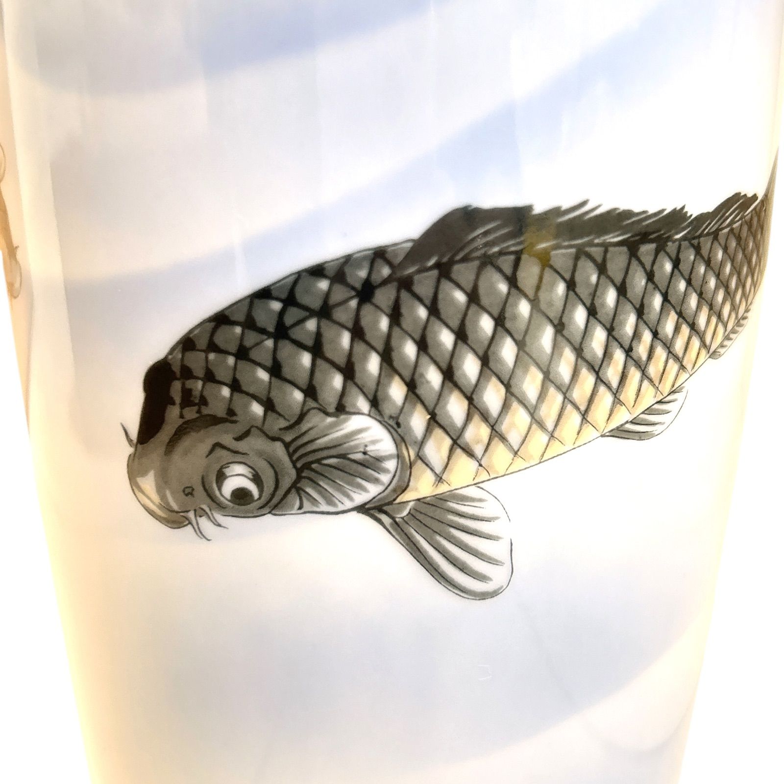 深川製磁 花瓶 鯉図 紅葉図 高さ28cm 深川芳房銘 有田焼 花器 青藍