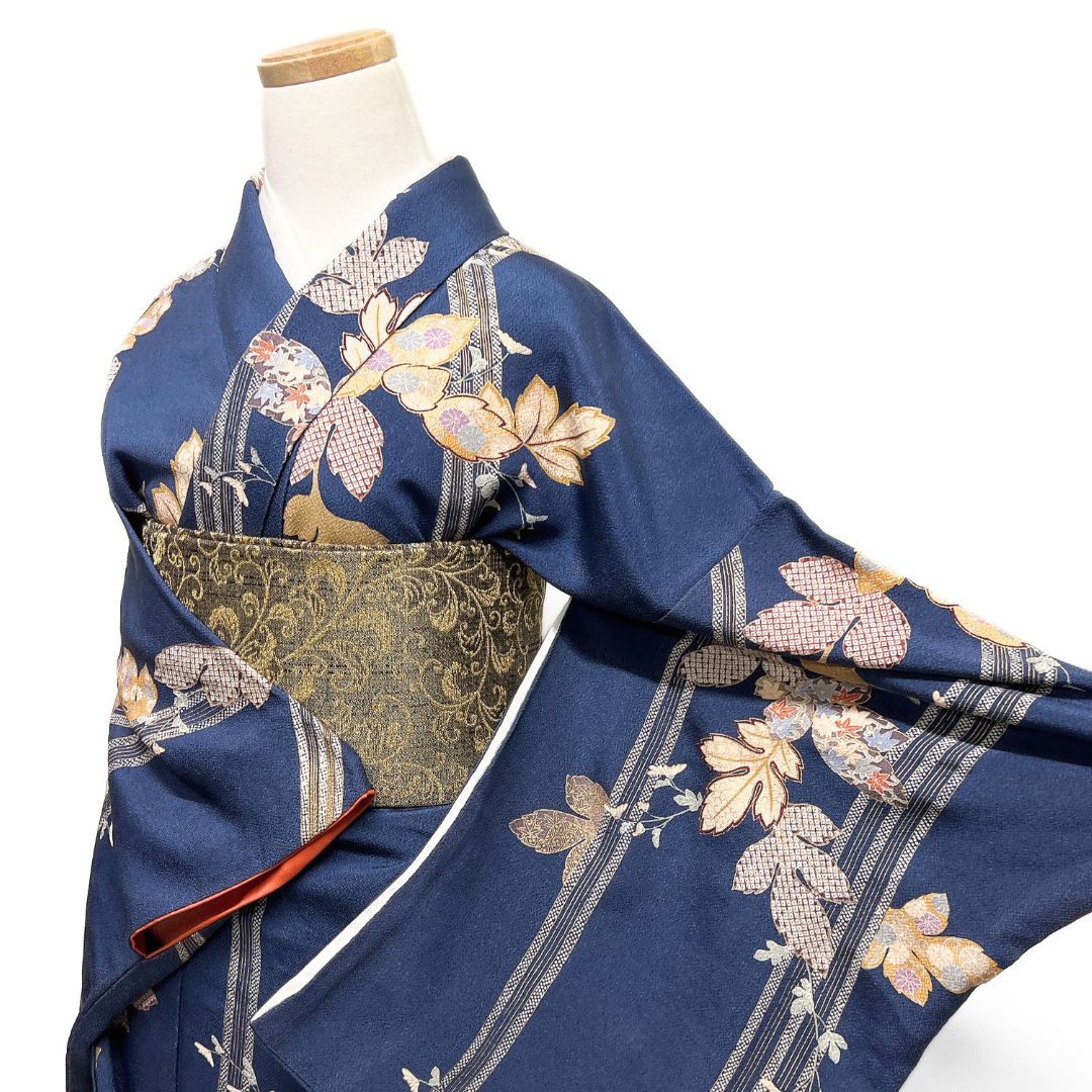 小紋 金彩 流線 菊花 楓 リーフ 着物 122b d ms - メルカリ