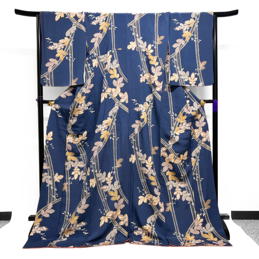 小紋 金彩 流線 菊花 楓 リーフ 着物 122b d ms - メルカリ