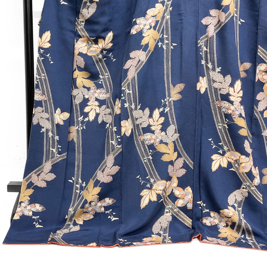 小紋　金彩　流線　菊花　楓　リーフ　着物　122b d ms 小紋 金彩 流線 菊花 楓 リーフ 着物 122b d ms 【公式通販】