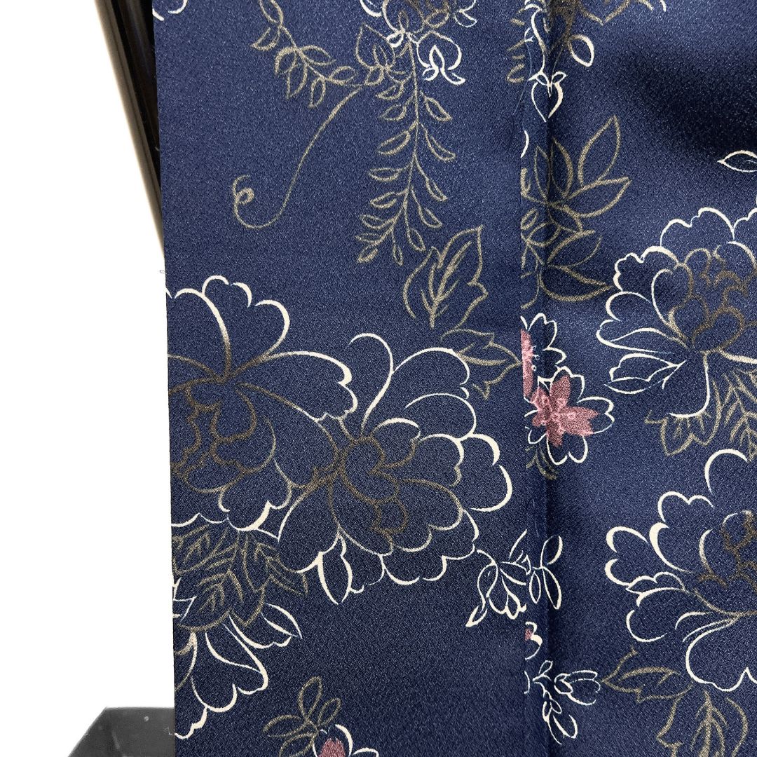 小紋 洗える着物 牡丹 桜 藤 橘 ネイビー 着物 122 b d ms 小紋 着物