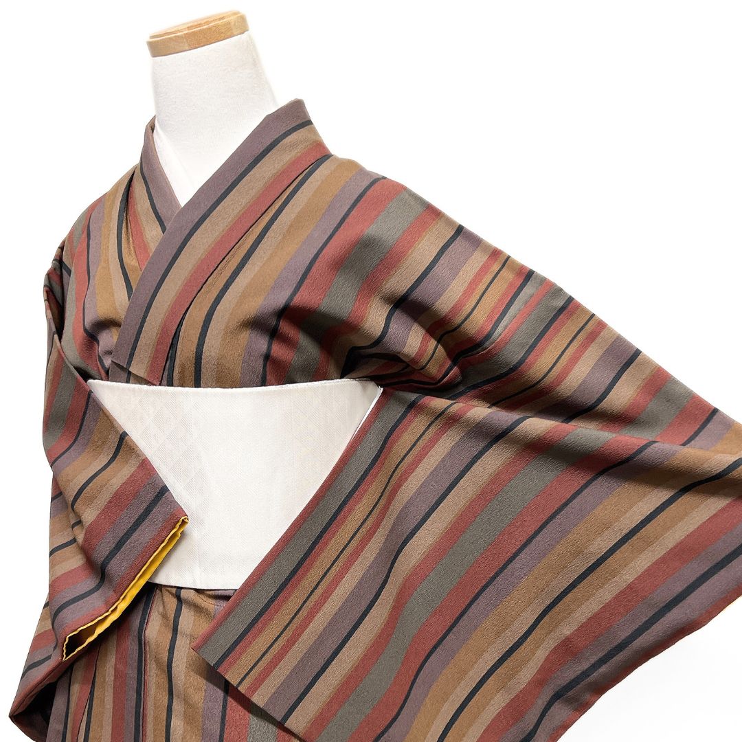 小紋 洗える着物 縦縞 くすみカラー 着物 122 b d ms