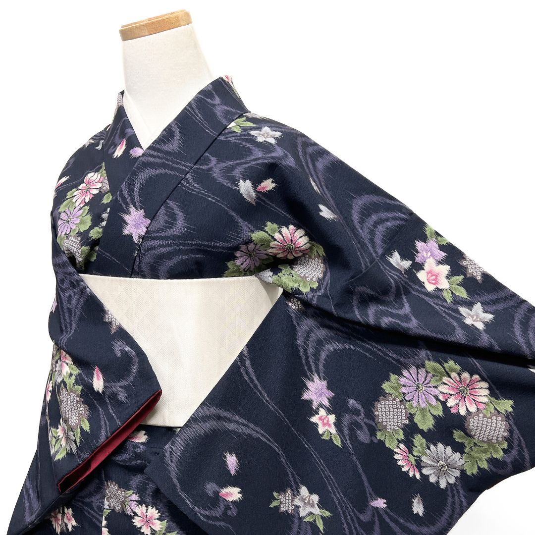 小紋　洗える着物　花紋　桔梗　撫子　藤　たたき染　着物　122b d ms 小紋 洗える着物 トップ 花紋 菊 撫子 桔梗 流水 着物 122b d ms 小紋